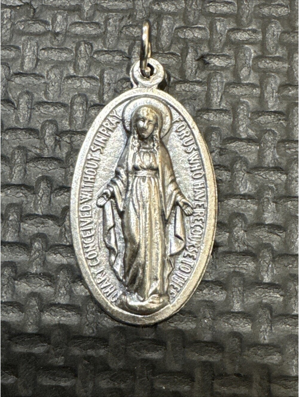 Vintage Catholic Miraculous Mary Silver Tone Religious Medal